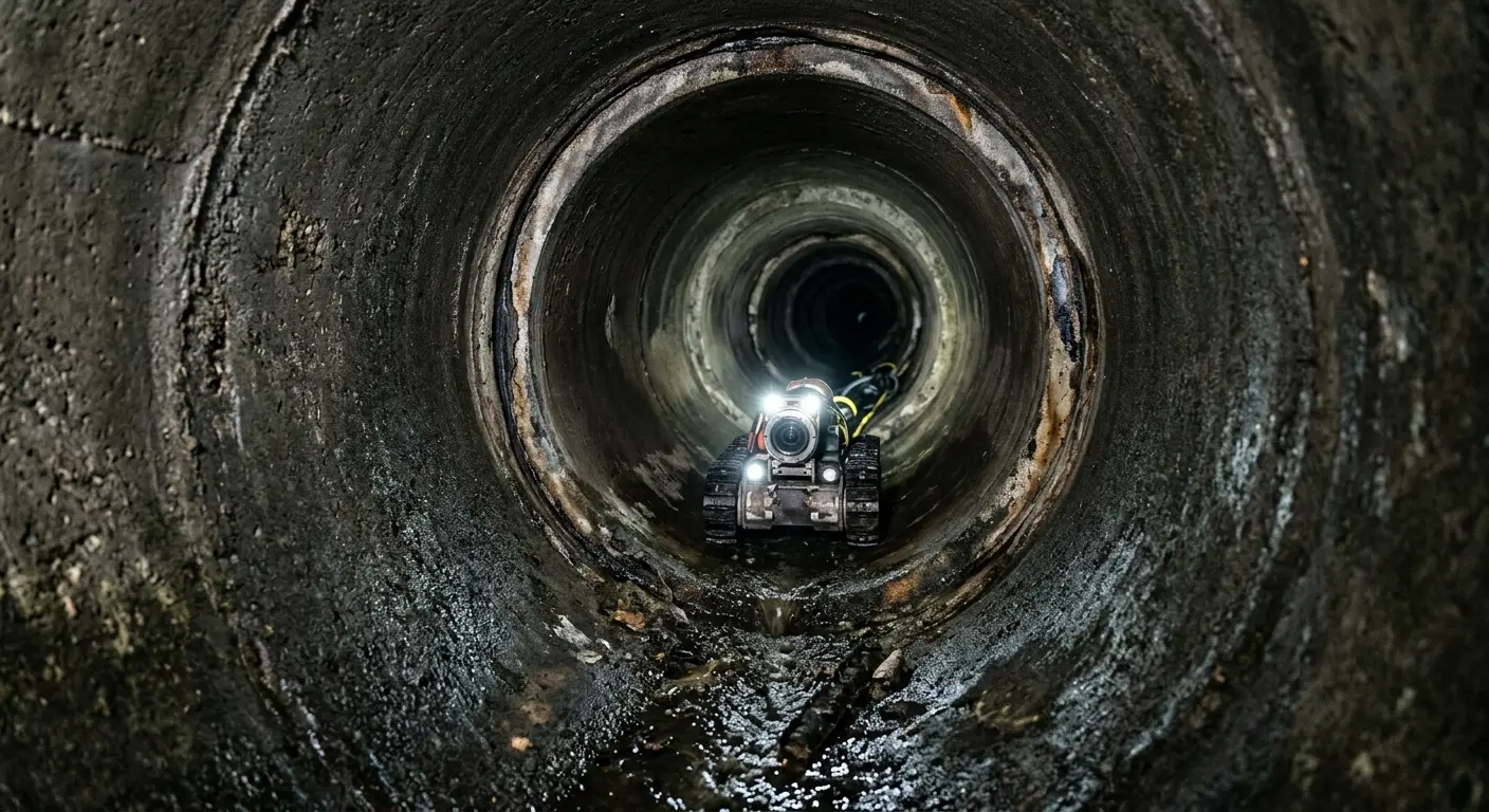 Robotic sewer camera inspecting pipe interior for Drain Snake Service in Stanwood