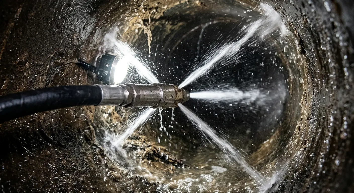 High-pressure hydro jetting nozzle cleaning sewer pipe for Storm Drain Cleaning in Stanwood